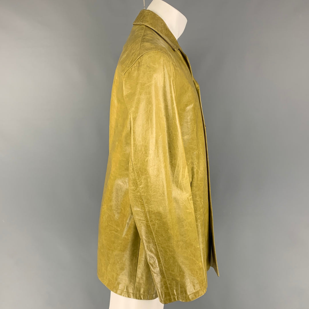 JIL SANDER Size 36 Chartreuse Distressed Leather Coat