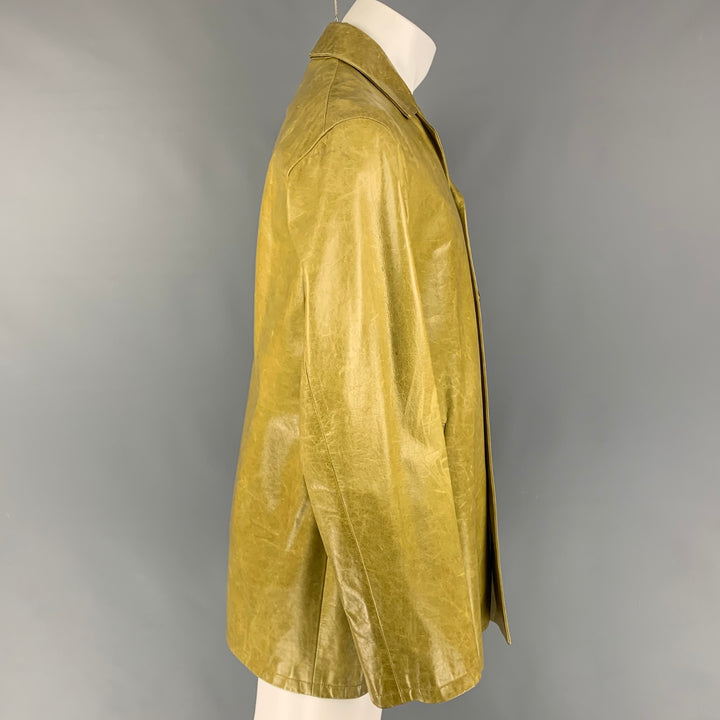 JIL SANDER Size 36 Chartreuse Distressed Leather Coat