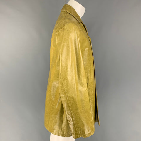 JIL SANDER Size 36 Chartreuse Distressed Leather Coat