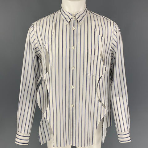 COMME des GARCONS HOMME PLUS Size M White Navy Stripe Cupra Long Sleeve Shirt