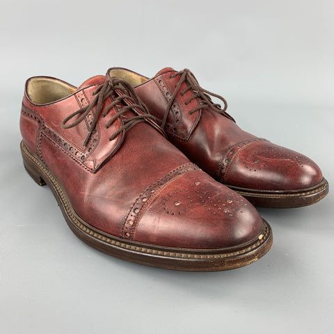 GUCCI Talla 8.5 Zapatos con cordones de cuero perforado burdeos