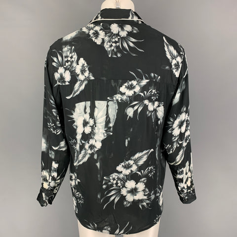 REPRESENT Camisa de manga larga con botones de viscosa floral blanca y negra talla S