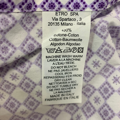 ETRO Size L Purple White Rhombus Cotton Button Up Long Sleeve Shirt