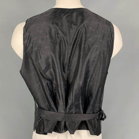 BRIONI Size XXL Silver Swirl Print Silk Peak Lapel Vest