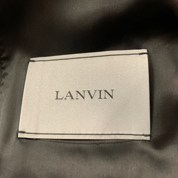 LANVIN Size 34 Black Solid Wool  Mohair Peak Lapel Tuxedo