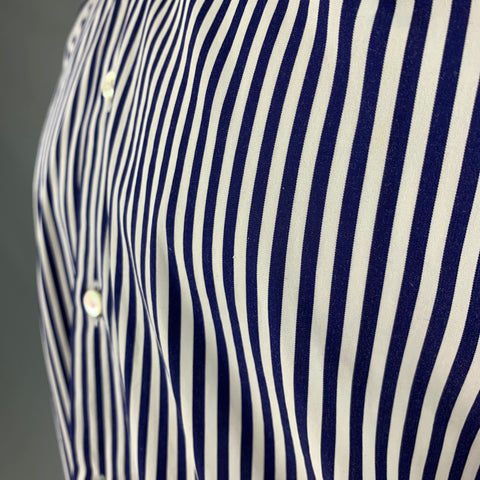 SUITSUPPLY Size M Navy White Stripe Cotton Spread Collar Long Sleeve Shirt