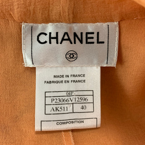 CHANEL P23066V12596 Size 8 Orange Silk Pleated Sleeveless Dress Top