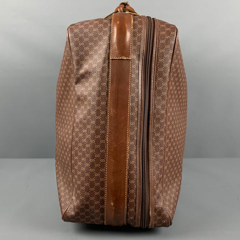 GUCCI Brown Beige Monogram Leather Coated Canvas Suitcase Bag
