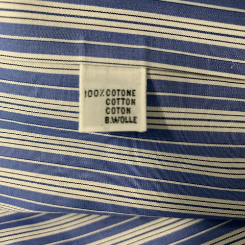 KITON Size XL White & Blue Stripe Cotton Button Down Long Sleeve Shirt