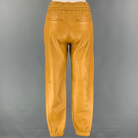 SAINT LAURENT Pantalones con cordón de cuero mostaza talla 2