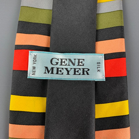 GENE MEYER Multi-Color Black Stripe Silk Tie
