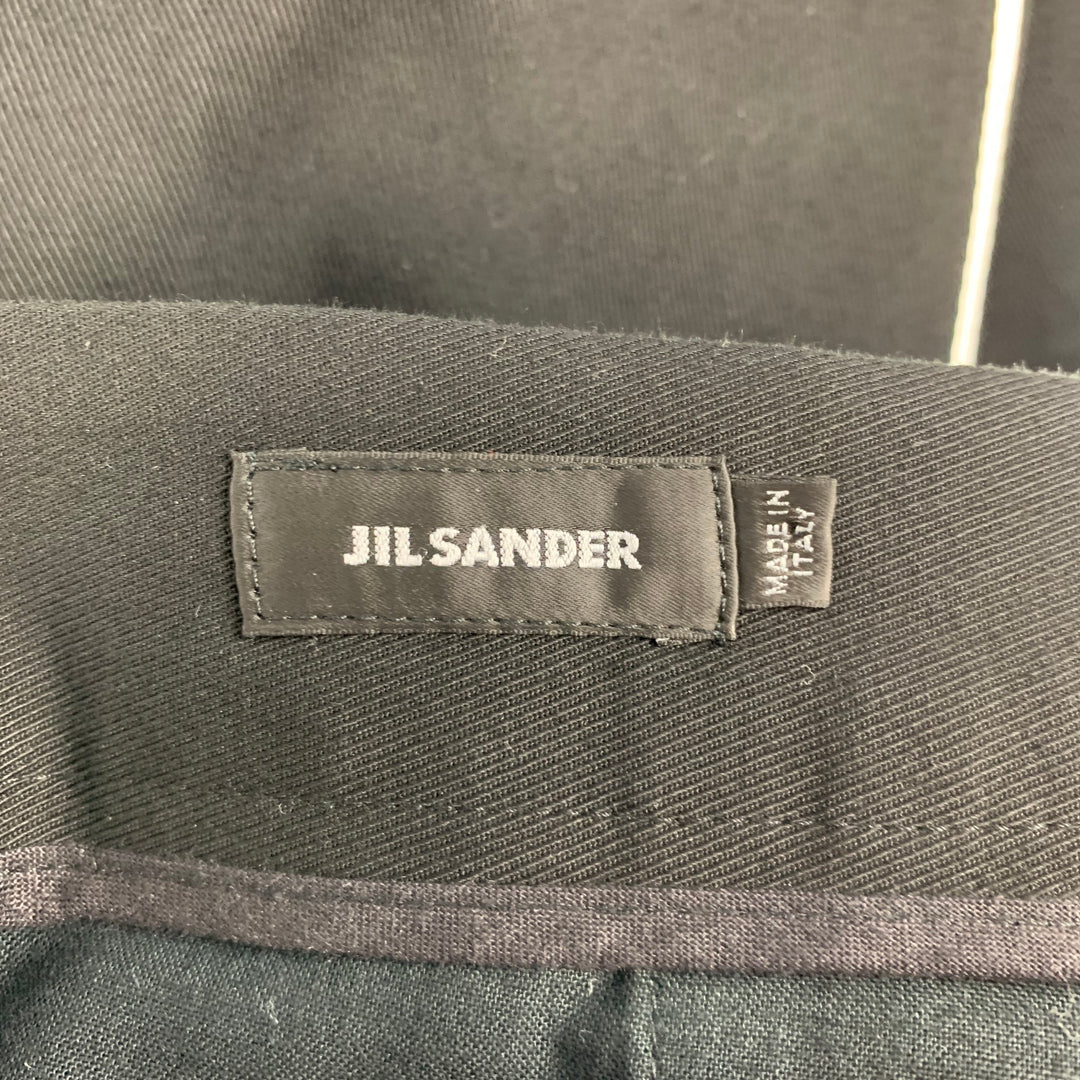 JIL SANDER Size 32 Black White Cotton Zip Fly Dress Pants