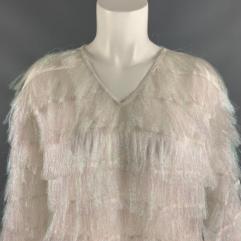 VIVIENNE HU Size 8 Iridescent White Polyester Fringe Pullover