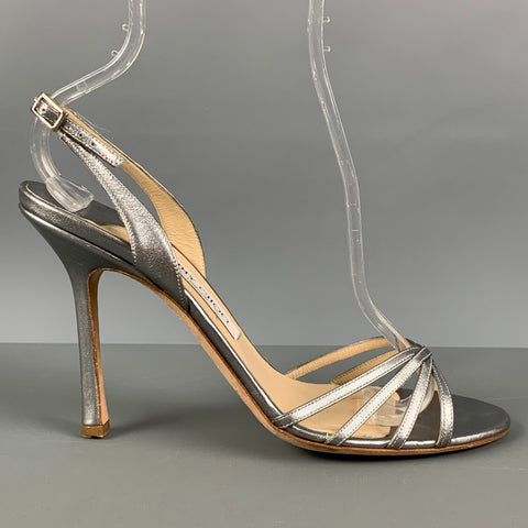 JIMMY CHOO Talla 10 Sandalias de tiras de cuero plateado
