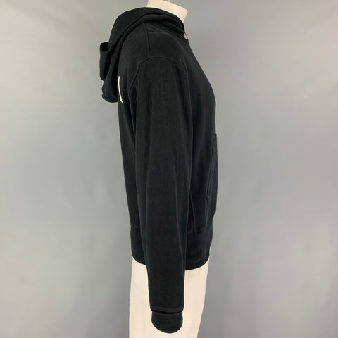 HELMUT LANG L'APOCALYPSE JOYEUSE 1986 Size XL Black White Cotton Hooded Sweatshirt