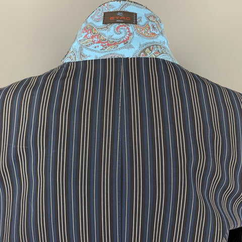 ETRO Size 38 Navy & Black Stripe Acetate Blend Notch Lapel Sport Coat
