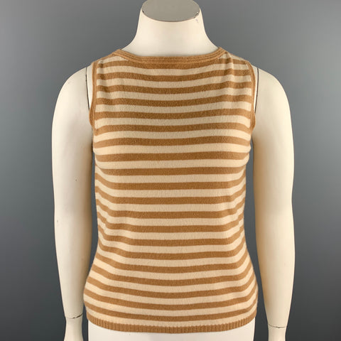 LES COPAINS Size 12 Camel Stripe Cashmere Knit Top 2 Piece Set