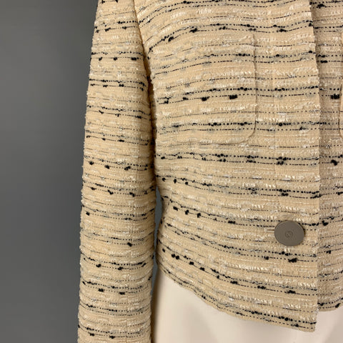 Vintage CHANEL BOUTIQUE R0098 99C Size 4 Cream Black Metallic Wool Blend Jacket