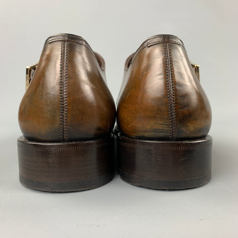 TOM FORD Edgar Size 10 Brown Antique Leather Monk Strap Loafers