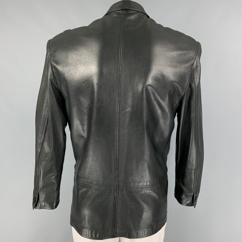 GIANNI VERSACE Size M Black Leather Oversized Jacket