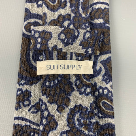 SUITSUPPLY Cravate en laine à motif cachemire gris et taupe