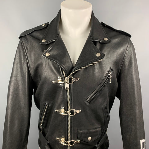 R13 Size M Black Leather Brooklyn USA Biker Jacket