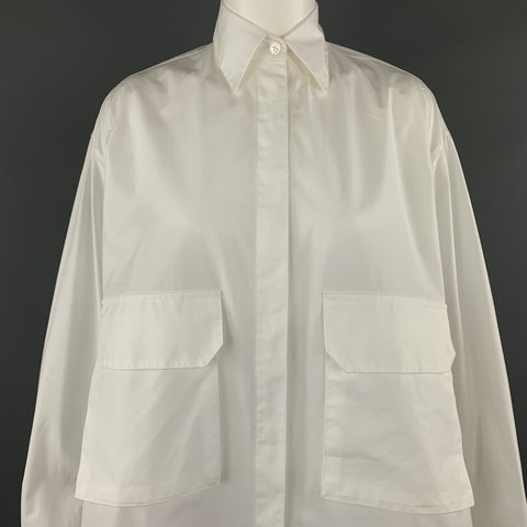 DEVEAUX New York Size 4 White Cotton Oversized MAX SHIRT Pocket Blouse
