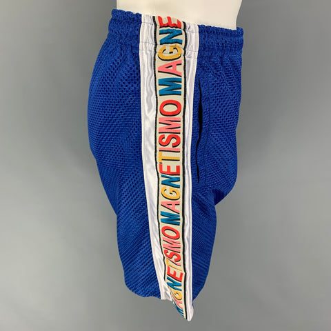 GUCCI 2018 Size S Blue White Graphic Polyester Magnetismo Shorts