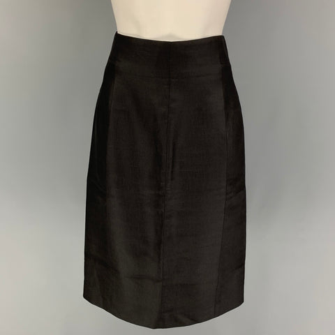 VERSACE Size 8 Black Wool Silk Pencil Below Knee Skirt