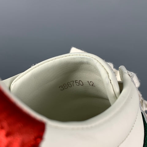 GUCCI Size 12 White Applique Leather Lace Up Ace Sneakers