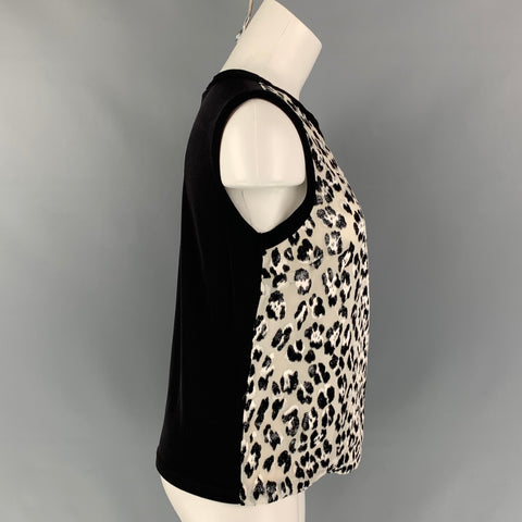 GIAMBATTISTA VALLI Size M Black & White Silk Animal Print Dress Top
