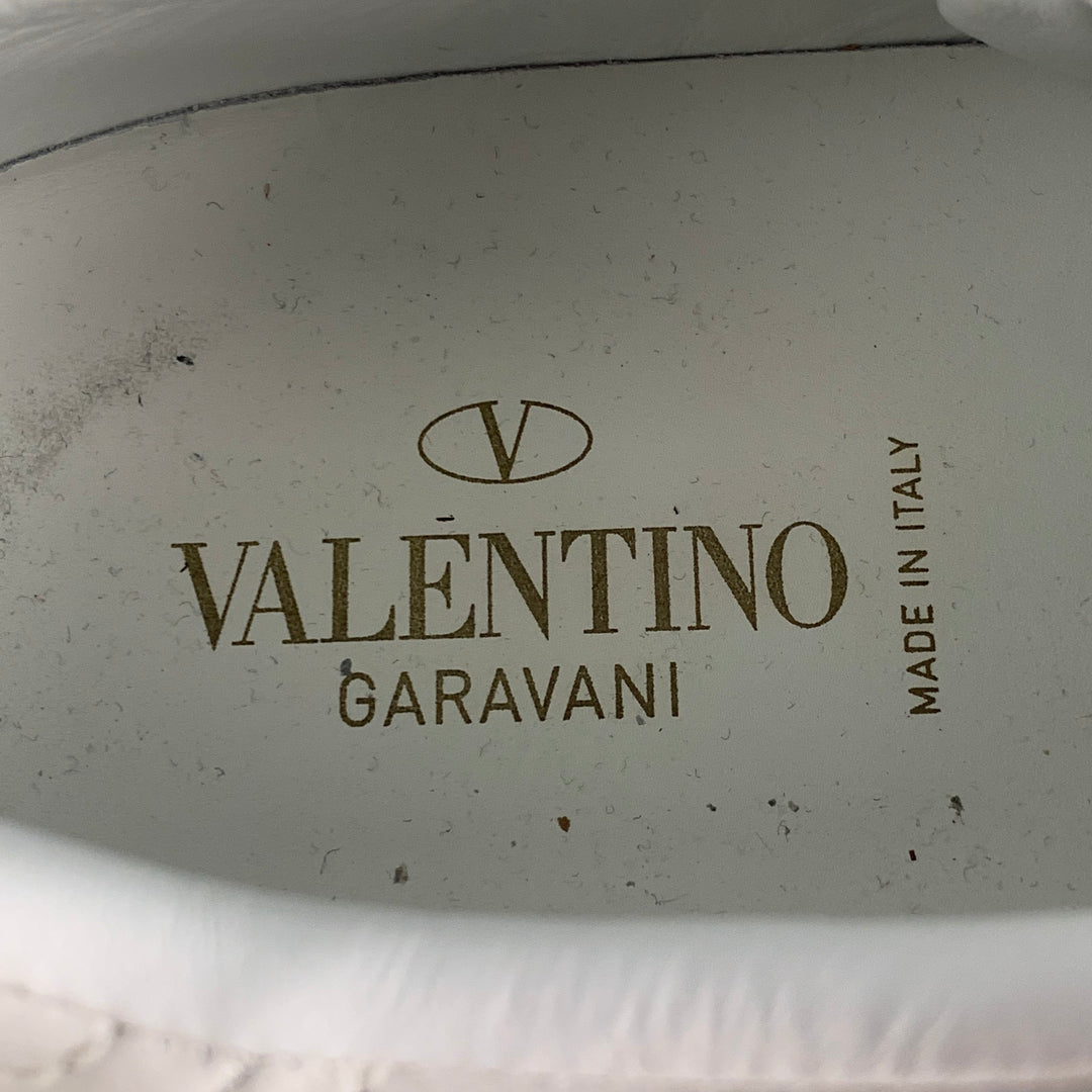 VALENTINO Taille 12 Baskets à lacets en cuir clouté blanc