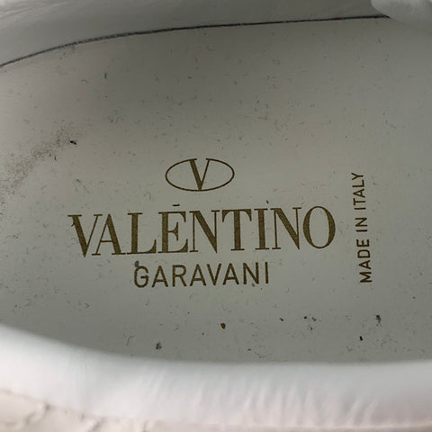 VALENTINO Size 12 White Studded Leather Lace Up Sneakers