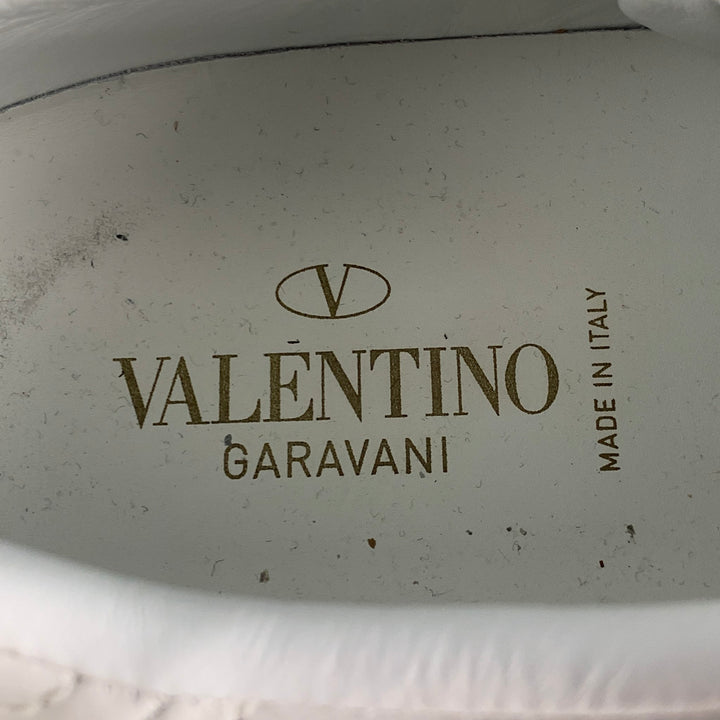 VALENTINO Taille 12 Baskets à lacets en cuir clouté blanc