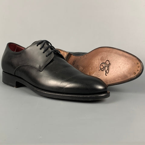 CANALI Size 8 Black Leather Lace Up Shoes