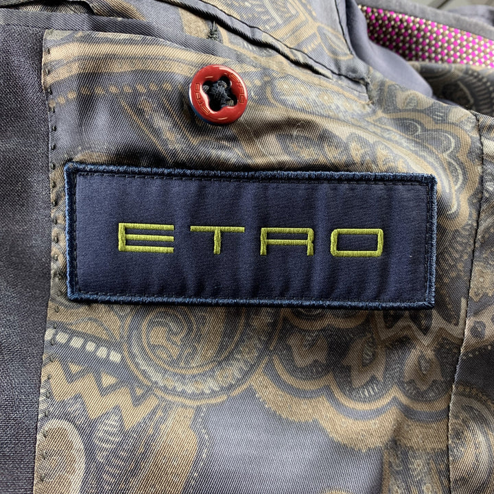 ETRO Size 34 Dark Gray Paisley Wool Notch Lapel 3 Piece Suit