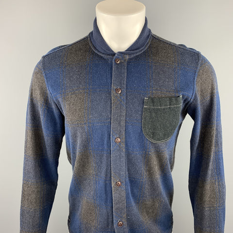 JUNYA WATANABE Size L Navy & Gray Plaid Cotton Button Up Long Sleeve Shirt Jacket
