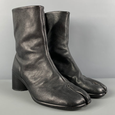 MAISON MARGIELA Size 10 Black Leather Ankle Tabi Boots