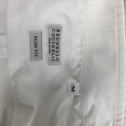 BRUNELLO CUCINELLI Size M White Pleated Cotton Tuxedo Slim Fit Long Sleeve Shirt