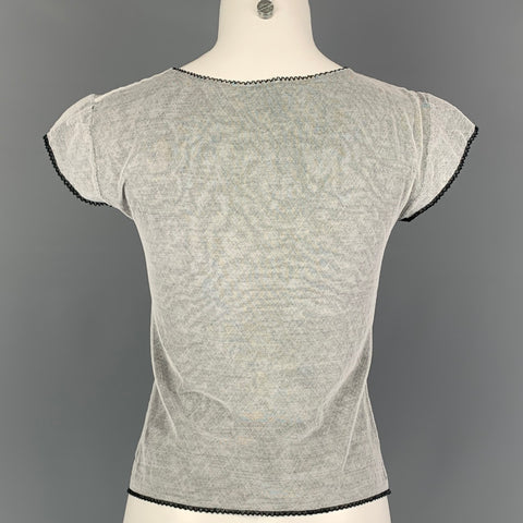CHANEL Size 8 Black White Cotton Blend Embroidered Cap Sleeves Casual Top