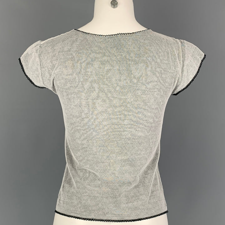 CHANEL Size 8 Black White Cotton Blend Embroidered Cap Sleeves Casual Top