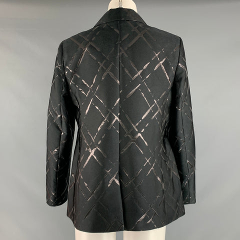 ESCADA Taille 12 Blazer abstrait en mélange de polyester noir argent