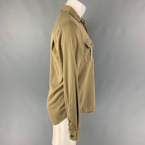 FRAME Size S Olive Cotton Tencel Button Up Long Sleeve Shirt