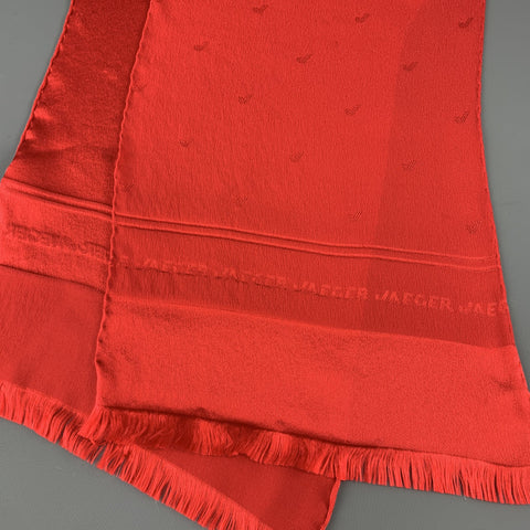 JAEGER Red Silk Logo Print Scarf