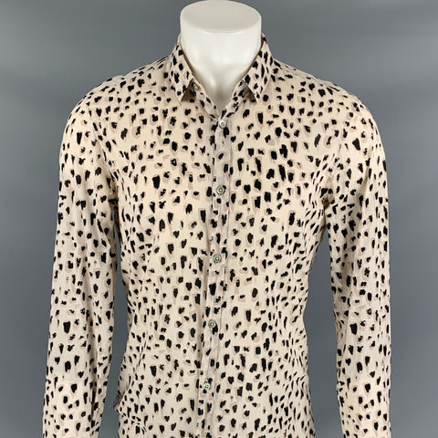BURBERRY PRORSUM Size S White & Black Animal Print Cotton Long Sleeve Shirt