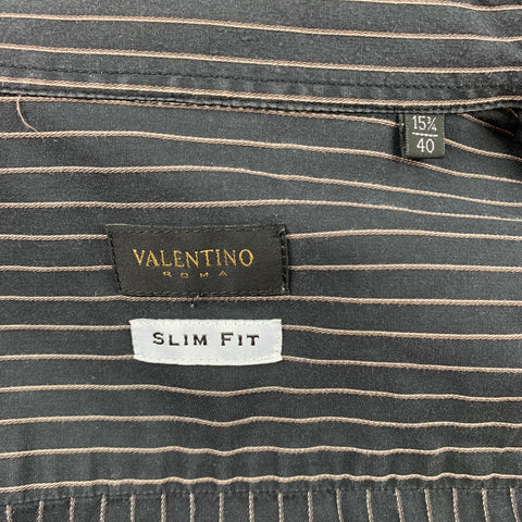 VALENTINO Slim Fit Taille M Chemise à manches longues boutonnée en coton à rayures noires