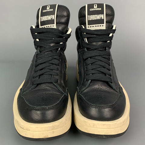 CONVERSE x DRKSHW Size 9.5 Black & Cream Leather High Top TURBOWPN Sneakers