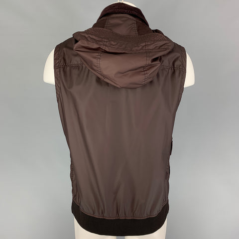 ERMENEGILDO ZEGNA Burgundy Size 40 Coated Wool Detachable Hood Vest