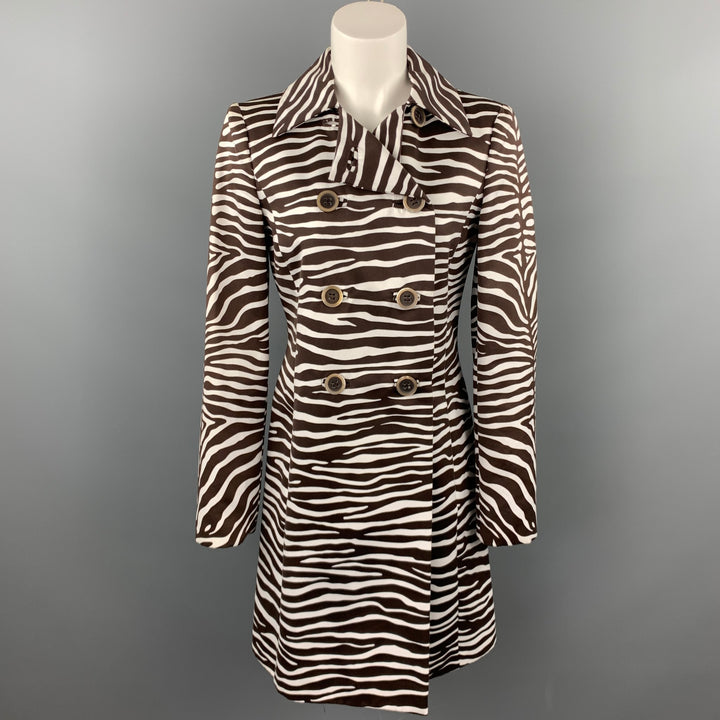 MICHAEL KORS Size 4 Brown Zebra Print Double Breasted Trenchcoat