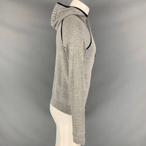 THEORY Size S Black White Stripe Cotton Nylon Hooded Cardigan